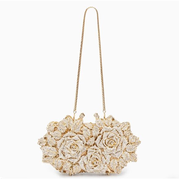 Verano Hill Cecilia Rose Diamonds Clutch Bag – Gold Rhinestone Purse - Picture 1 of 8